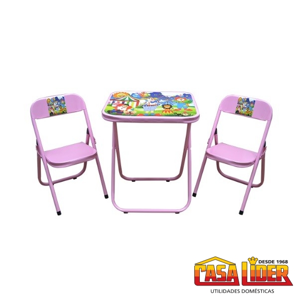 Conjunto Infantil Dobrvel com 2 Cadeiras Rosa Floresta - INF0003 - Utilao